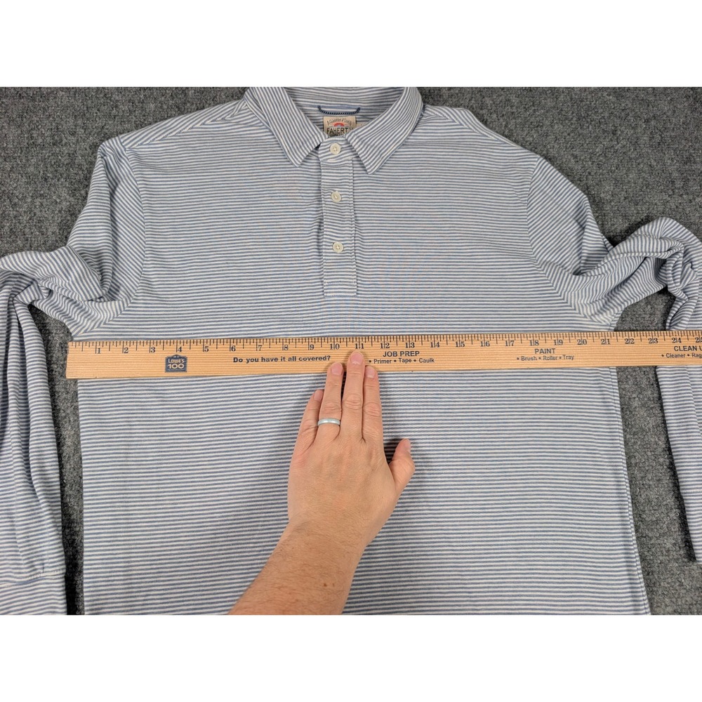 Faherty Movement Polo Shirt Mens L Blue Striped Pima Modal Long Sleeve MKC0114 - Picture 4 of 8